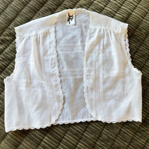 Jodi T Vintage Prairie Peasant White 70s Maxi Gown Long Dress Vest Shrug 2Pc Set - Picture 8 of 11